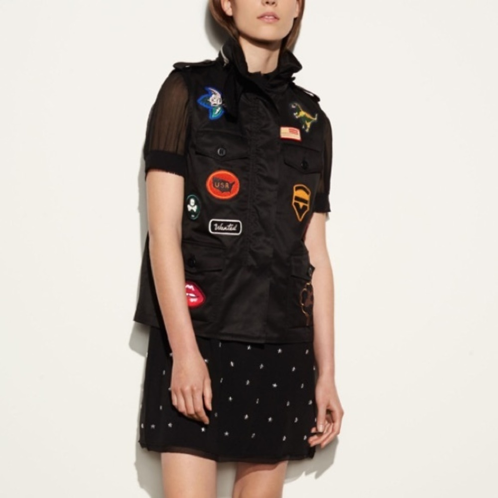 NWT Coach Military Style Black Vest With Patches - Picture 1 of 4